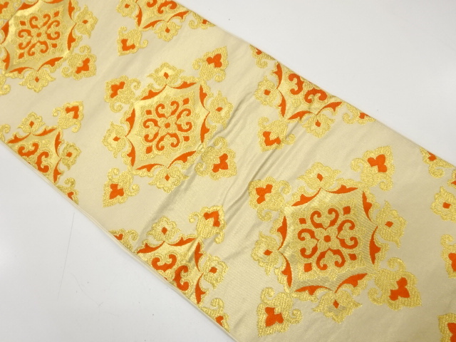 JAPANESE KIMONO / ANTIQUE FUKURO OBI / SILK / WOVEN FLORAL CREST